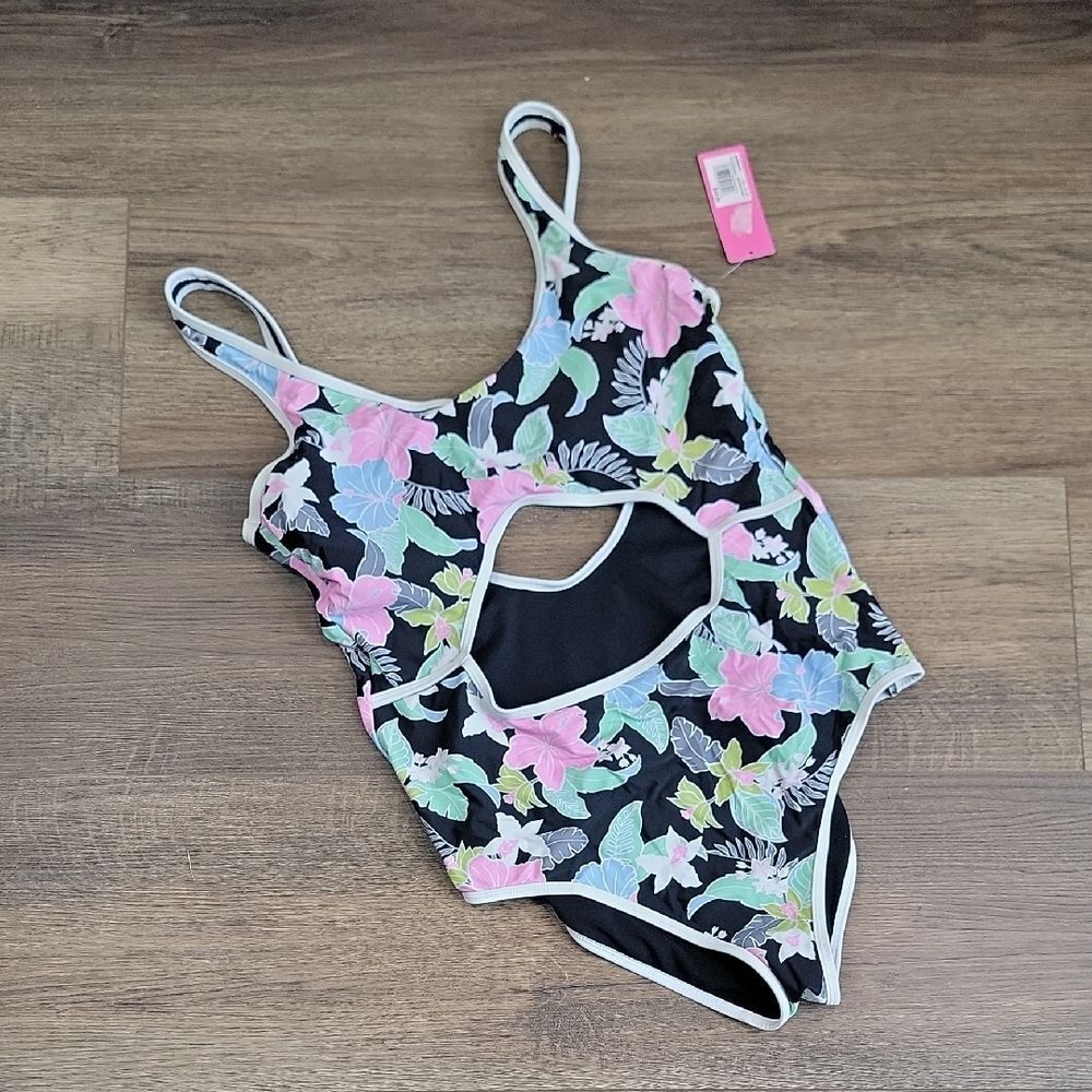 Ninety-Nine Degrees Floral One Piece Swimsuit- Black and Pink NWT Womens Size XL